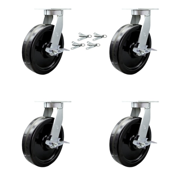 Service Caster 12'' Heavy Duty Phenolic Wheel Caster Set with Brakes and Swivel Locks, 4PK CRAN-SCC-KP92S1230-PHR-SLB-BSL-4 - main